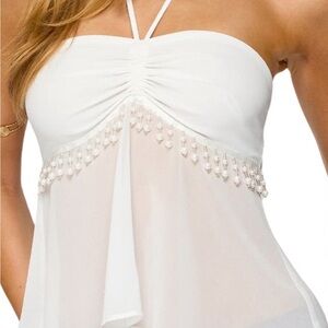 Edikted beaded sheer chiffon babydoll halter top